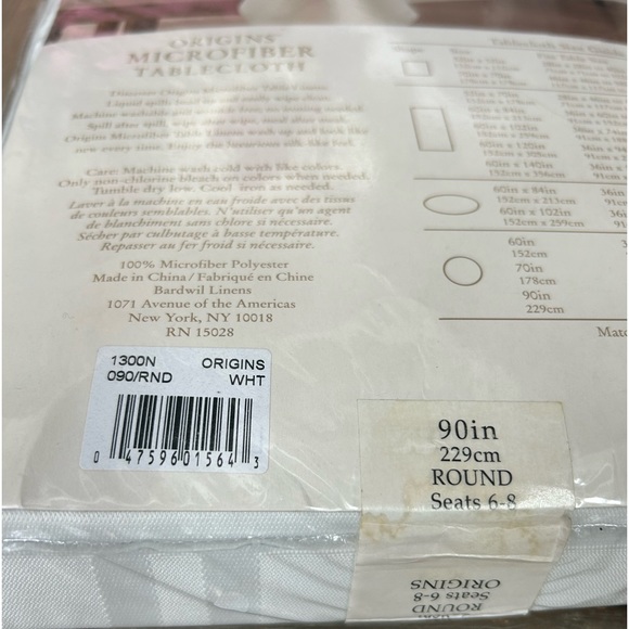 Bardwill Linen White Bead-Up Spill Proof Round 90" Silk Like Tablecloth 6-8 NEW - Picture 10 of 13